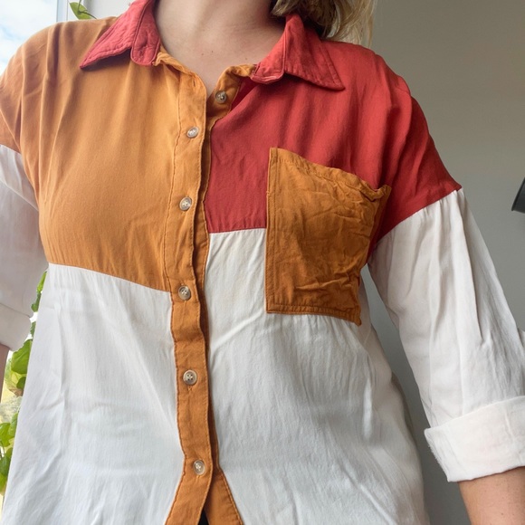 Orange Color-Block Button Up - M - Picture 2 of 7